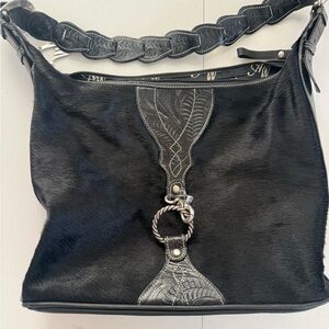 American West Women's Leather Hobo Bag with Braided Strap